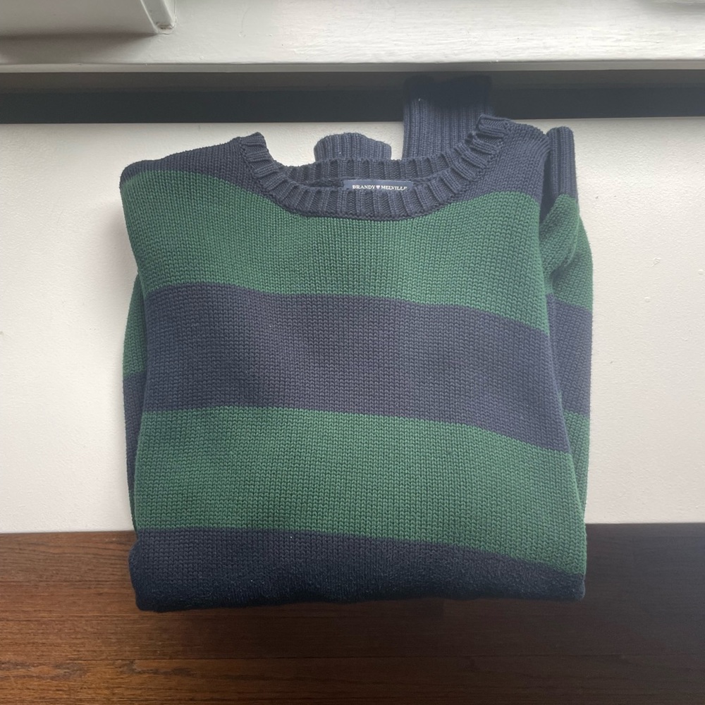 Brandy Melville oversized green and blue striped sweater worn